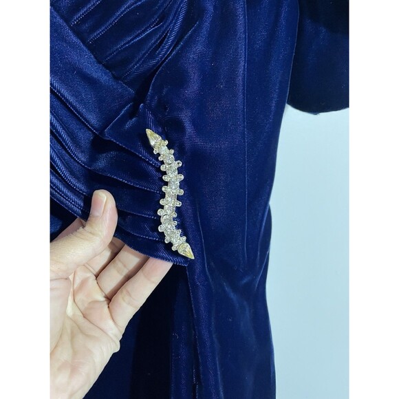 Vtg Y2K Velvet Dress 7/8 Blue Puff Sleeves Whimsigoth Holidays Prom Party USA - Picture 5 of 14